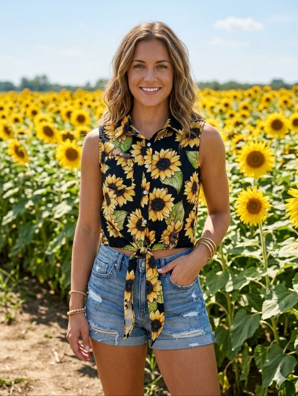 No Boundaries Marvel Groot Sunflower Sleeveless Tie Front Crop Top Size S M